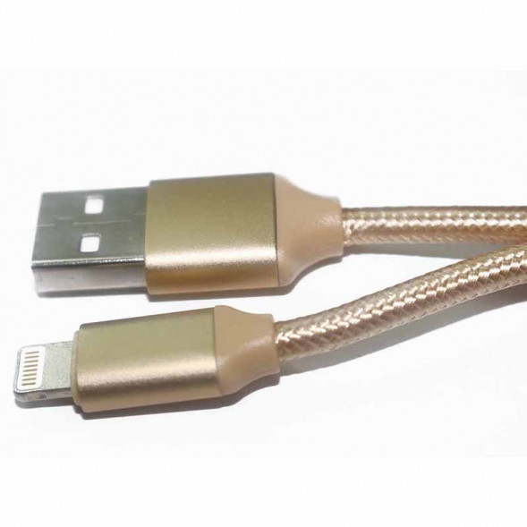 USB кабель Lightning для iPhone в тканевой оплетке короткий (золото)