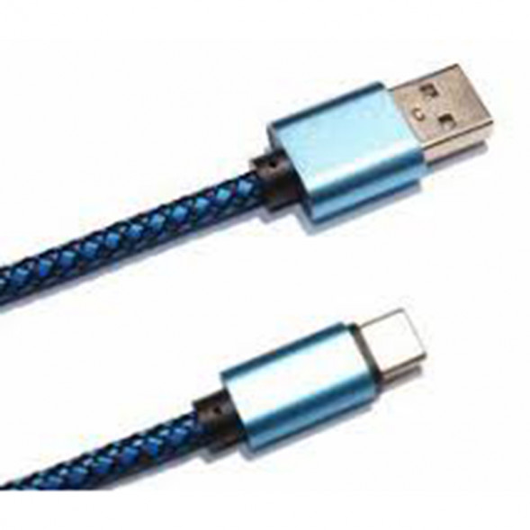 USB кабель Type-C 3.1 плетеный с алюминеевыми концевиками 1 метр (синий-черный)