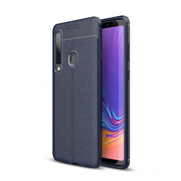 Чехол накладка Litchi для Samsung Galaxy A9 (2018) (темно-синий)