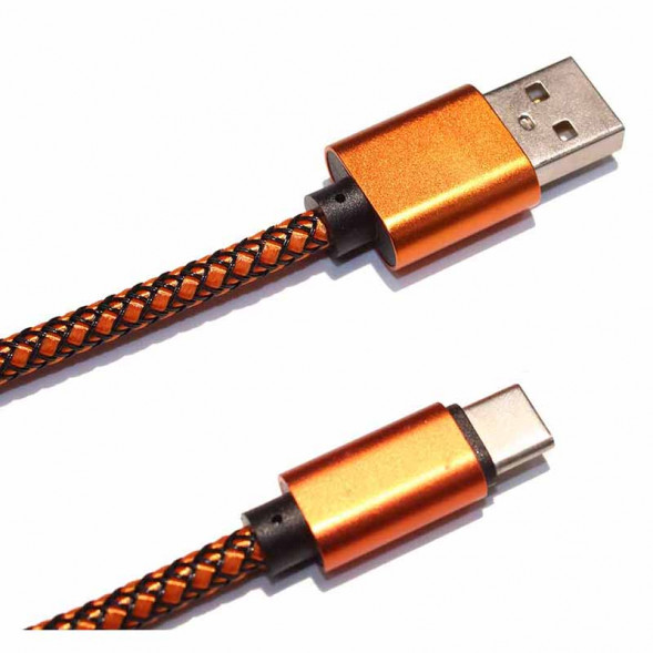 USB кабель Type-C 3.1 плетеный с алюминеевыми концевиками 1 метр (оранжевый-черный)