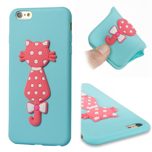 3D Чехол накладка с кошкой для iPhone 6 / 6S (голубой)