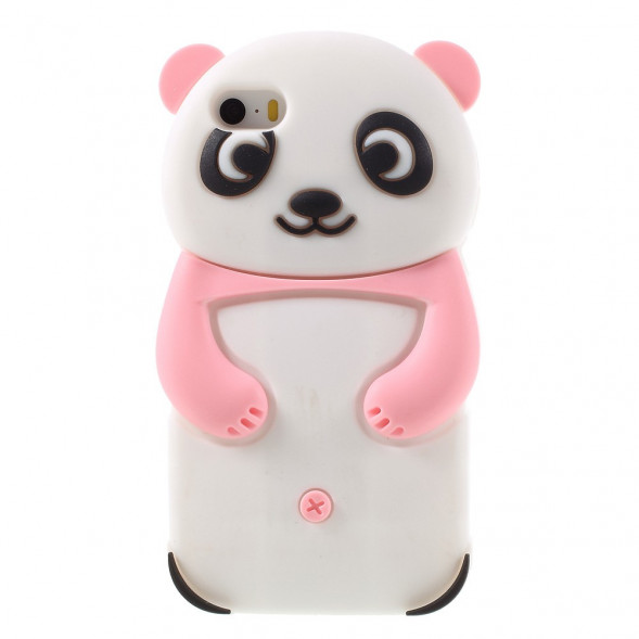 Силиконовый 3D Panda чехол для iPhone 5, 5S, SE (розовый)