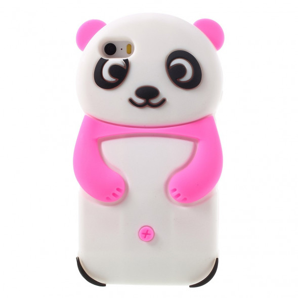 Силиконовый 3D Panda чехол для iPhone 5, 5S, SE (малиновый)