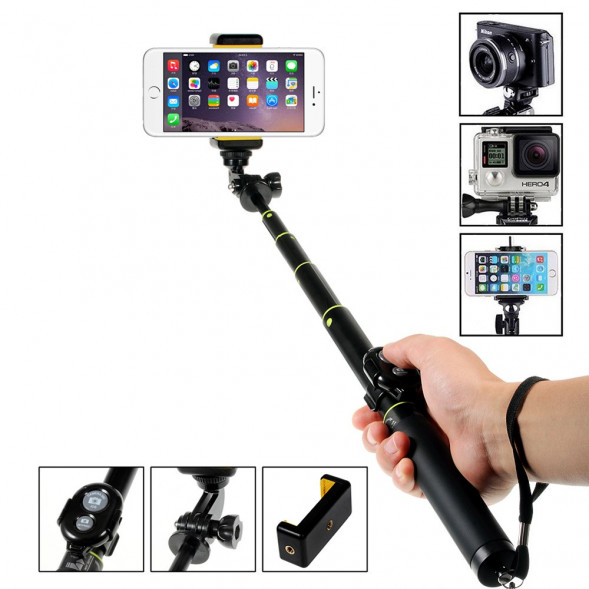 Монопод селфи H611  для камеры GoPro и смартфонов iPhone, Android - Samsung, HTC, LG, Sony (Черный)