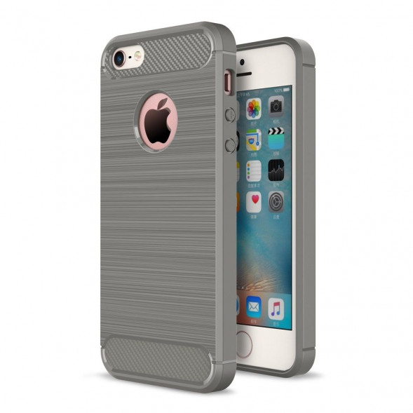 Чехол накладка Carbon Fibre для iPhone 5, 5S, SE (серый)