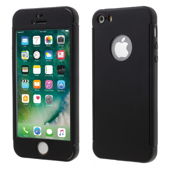360 Двухсторонний чехол для iPhone SE, 5S, 5 (черный) + стекло