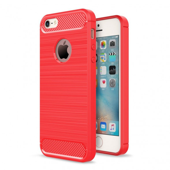 Чехол накладка Carbon Fibre для iPhone 5, 5S, SE (красный)