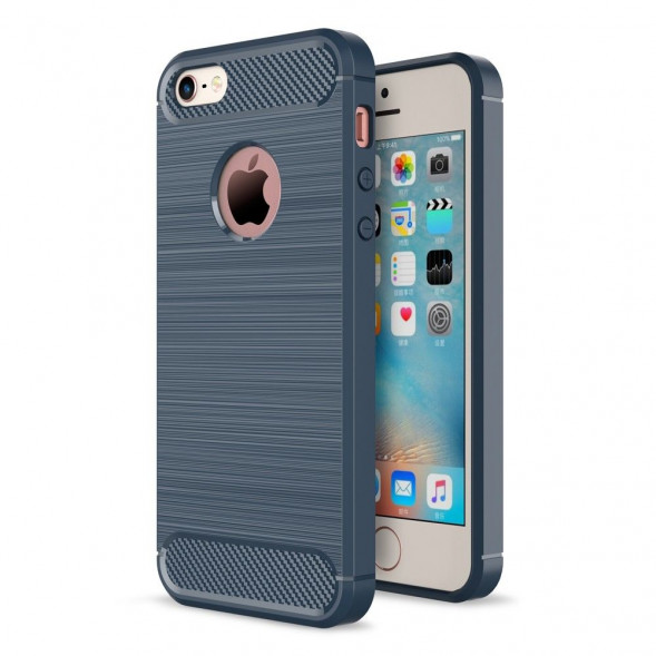 Чехол накладка Carbon Fibre для iPhone 5, 5S, SE (синий)