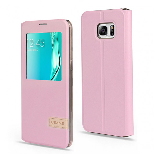 Чехол Usams с окном информации для Samsung Galaxy S6 EDGE+ G928 (Розовый)