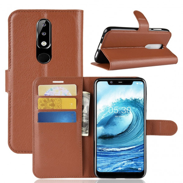 Чехол книжка с визитницей для Nokia 5.1 Plus / Nokia X5 (коричневый)