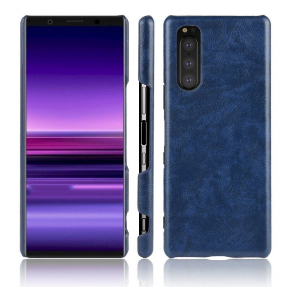 Кожаный чехол накладка для Sony Xperia 5 (синий)