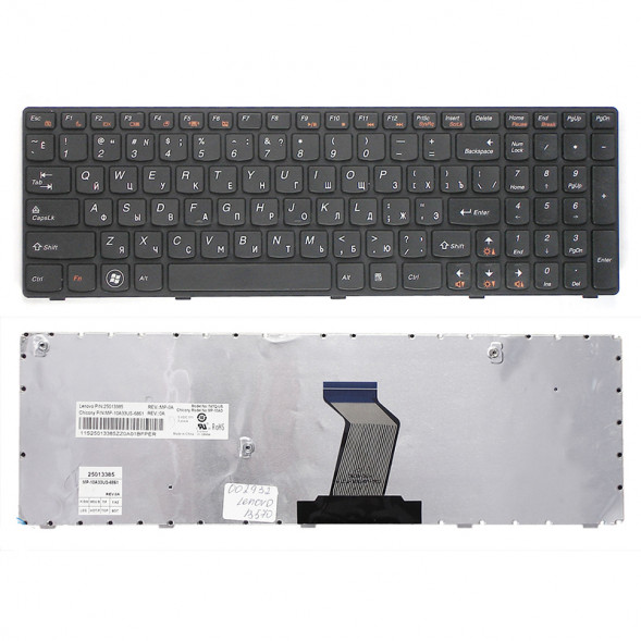 Клавиатура для ноутбука IBM Lenovo IdeaPad B570 B580 V570 Z570 Z575 B590 (черная) с черной рамкой 002932-м