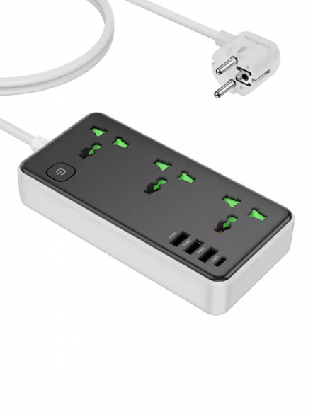 Сетевой фильтр AC7A 1,5м, 3 розетки, 3 USB + USB-C