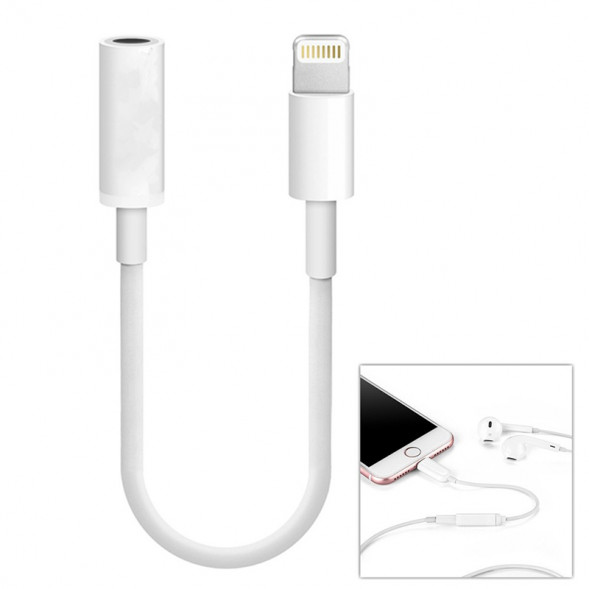 Кабель переходник для iPhone 7, 7 Plus Lightning - 3.5 Jack металлические концевики (серебро)