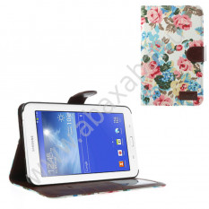 Чехол книжка с цветами для Samsung Galaxy Tab 3 7.0 Lite T111, T110 (Белый)