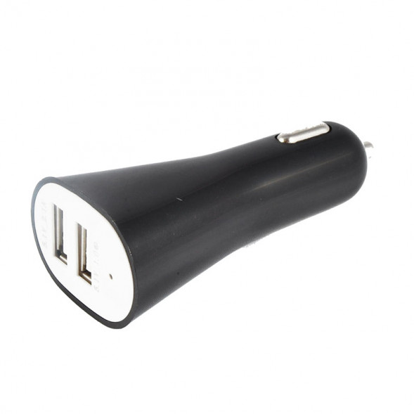 Автомобильная зарядка на 2 USB выхода 2.1A + 1A длинный (черный)