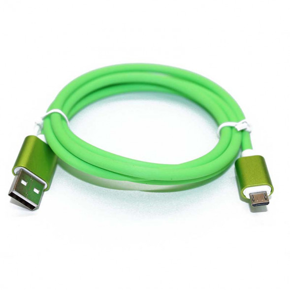 USB Кабель MicroUSB прорезиненный с металлическими концевиками (салатовый)