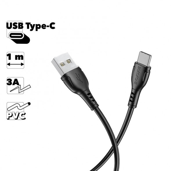 Кабель зарядки Borofone BX51 Triumph Type-C, 1м, 3A, PVC (черный)